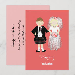 Niedliche Braut und Groom Scottish Wedding Theme Einladung