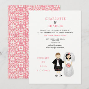 Niedliche Braut und Groom Scottish Wedding Theme Einladung