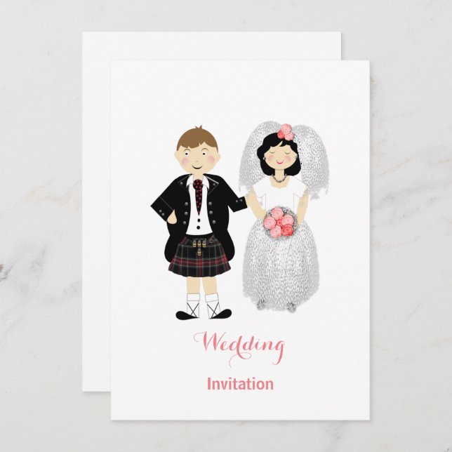 Niedliche Braut und Groom Scottish Wedding Theme Einladung (Vorne/Hinten)