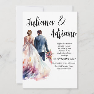Niedliche Brautbräutigam Aquarellkarte Moderne Hoc Einladung