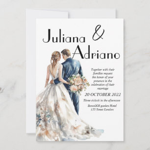 Niedliche Brautbräutigam Aquarellkarte Moderne Hoc Einladung