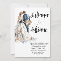 Niedliche Brautbräutigam Aquarellkarte Moderne Hoc