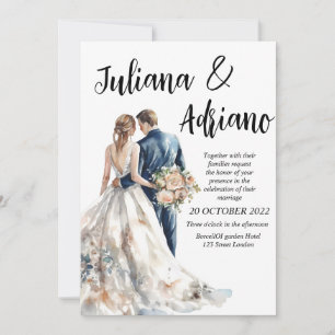 Niedliche Brautbräutigam Aquarellkarte Moderne Hoc Einladung