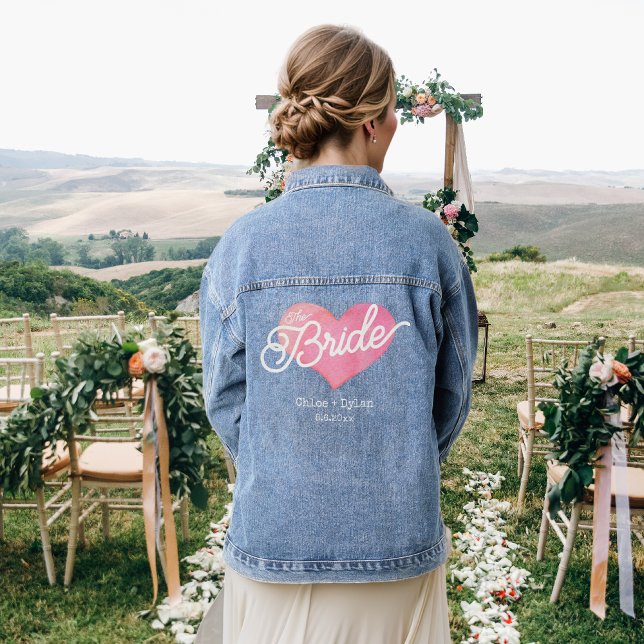 Niedliche Bride Script Heart Wedding Custom Jeansjacke (Von Creator hochgeladen)