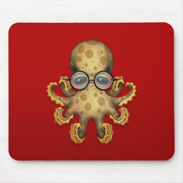 Niedliche Brown-Baby-Kraken-tragende Gläser auf Mousepad (Vorne)