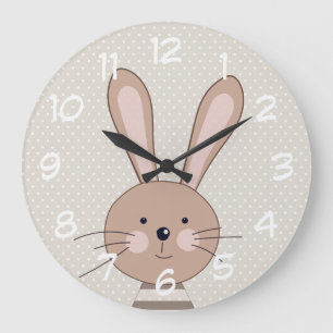 Niedliche Brown-Häschen-Beige-Punkte Große Wanduhr