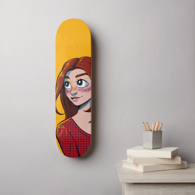 Niedliche Brünette Anime Girl Illustration Skateboard (Wandkunst)
