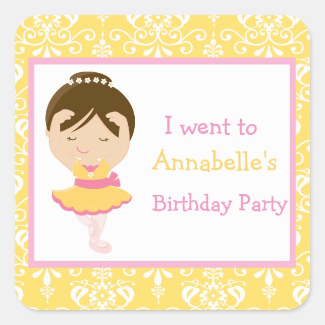 Niedliche Brünette Ballerina "I went to" Quadratischer Aufkleber (Vorderseite)