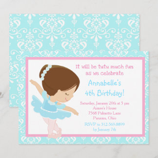 Niedliche Brünette Ballerina und Blue Damask Einladung