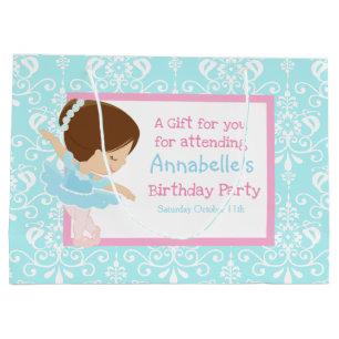 Niedliche Brünette Ballerina und Blue Damask Viele Große Geschenktüte