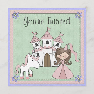 Niedliche Brünette Prinzessin und Einicorn zum Geb Einladung