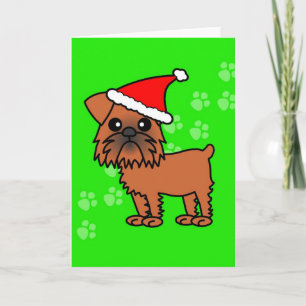 Niedliche Brussels Griffon Cartoon Weihnachtsmannm Feiertagskarte