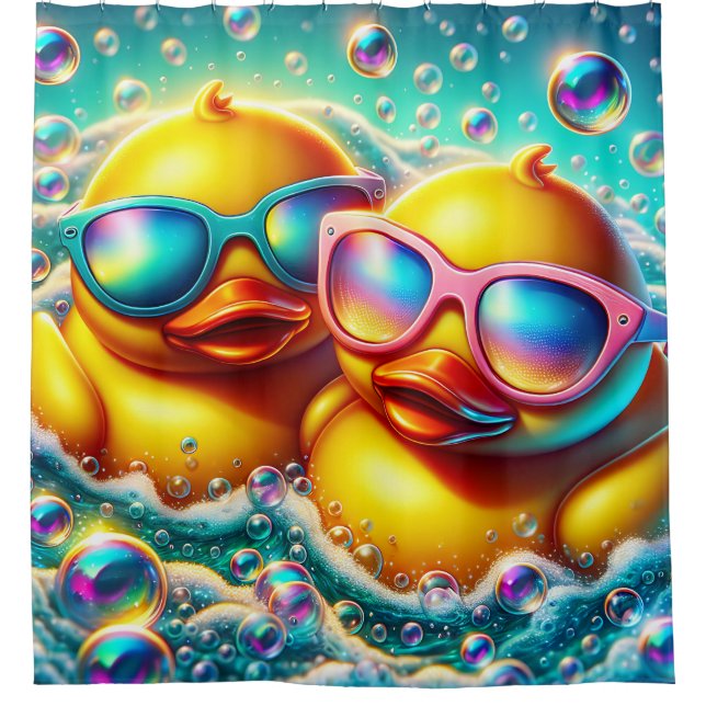 "Niedliche Bubble Bath Rubber Ducklings" Duschvorhang (Vorderseite)