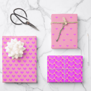 Niedliche Bubblegum Pink Lilac Liebe Herzchen Vale Geschenkpapier Set