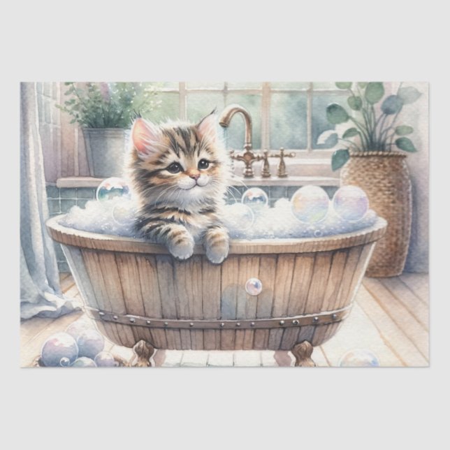 Niedliche Bubbly Kitt Bath Time Decoupage Seidenpapier (Vorderseite)