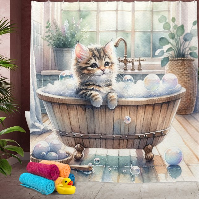 Niedliche Bubbly Kitt Bath Time Duschvorhang (Von Creator hochgeladen)
