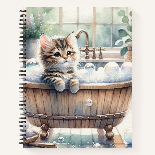 Niedliche Bubbly Kitt Bath Time Notizbuch (Vorderseite)