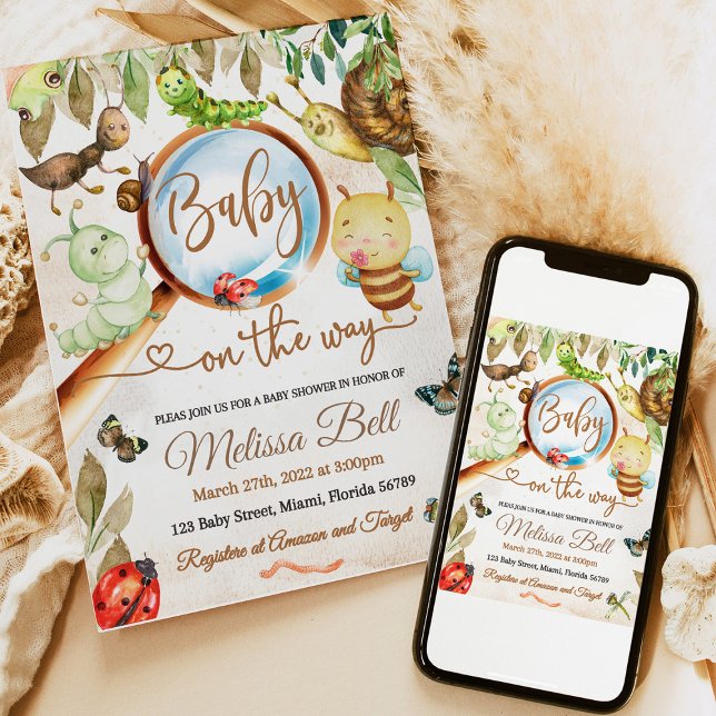 Niedliche Bug & Raupe Kinderdusche Einladung (baby shower invitation, bug baby shower, woodland baby shower, cute bug invitation, ladybug baby sho)
