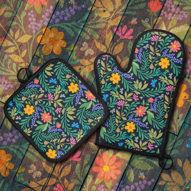 Niedliche Bugs Funny Girly Floral Spring Summer Pa Ofenhandschuh & Topflappen-Set (Von Creator hochgeladen)