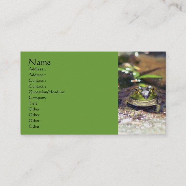 Niedliche Bullfrog Nature Fotografy Business Card Visitenkarte (Vorderseite)