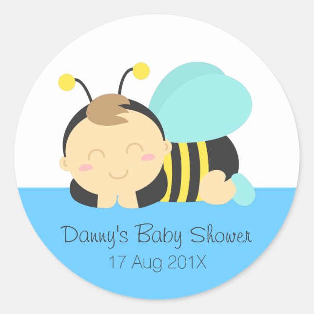 Niedliche Bumble Bee Boy Babydusche Runder Aufkleber (Vorderseite)