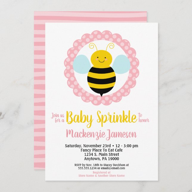 Niedliche Bumble Bee Girls Baby Sprinkle Einladung (Vorne/Hinten)