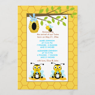 Niedliche Bumble Bee Twins Boy Baby Geburtsankündi Ankündigung