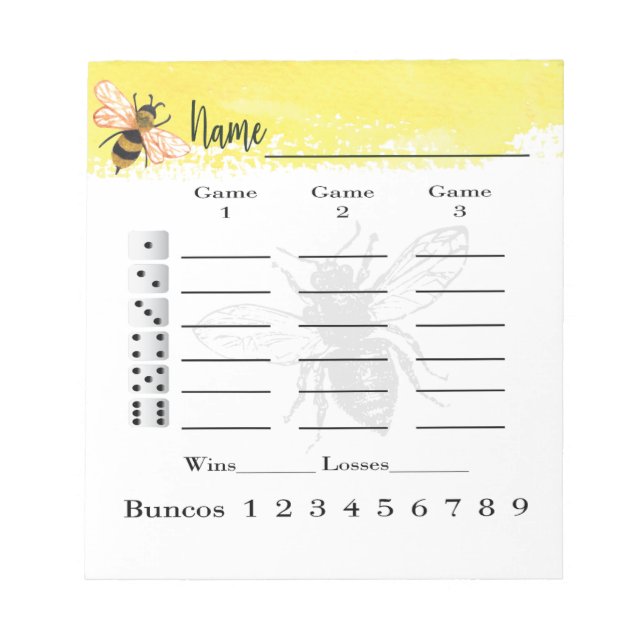 Niedliche Bunco Score Sheets Notizblock (Vorderseite)