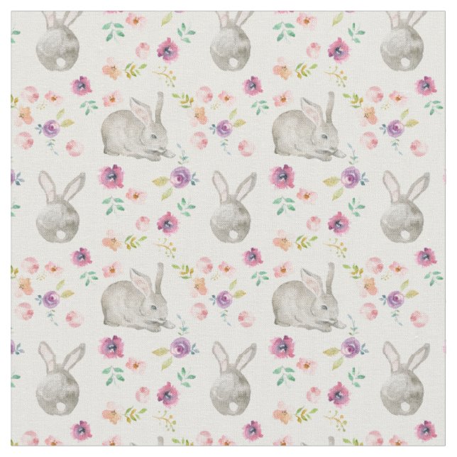  Niedliche Bunne und Blume.Weiß. Stoff (Nahaufnahme)