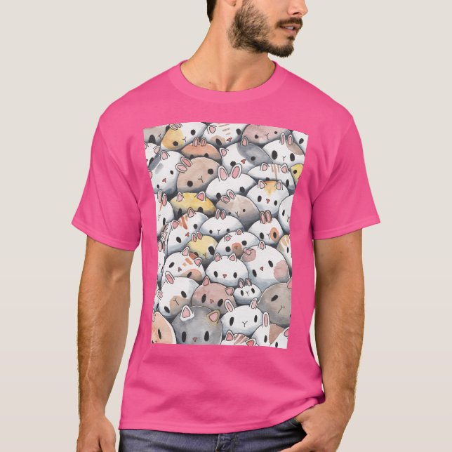 Niedliche Bunne und Katzen T-Shirt (Vorderseite)