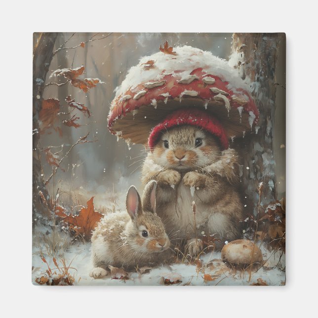 Niedliche Bunnie im Schnee Wintersaison Magnet Ges (Vorne)