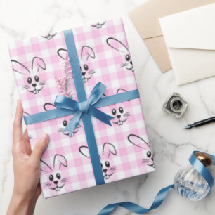 Niedliche Bunnies auf rosa Gingham Geschenkpapier
