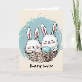 Niedliche Bunnies in einer Korbkarte für Ostern Karte