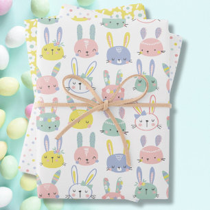 Niedliche Bunnies mit Blume in Pastellfarben Geschenkpapier Set