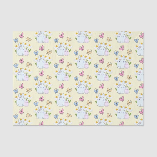 Niedliche Bunnies mit Daisies und Schmetterlingsmu Seidenpapier (Vorderseite)