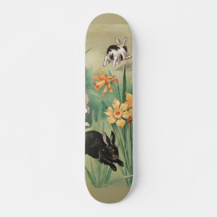 Niedliche Bunnies mit düsteren Blume Antikes Oster Skateboard