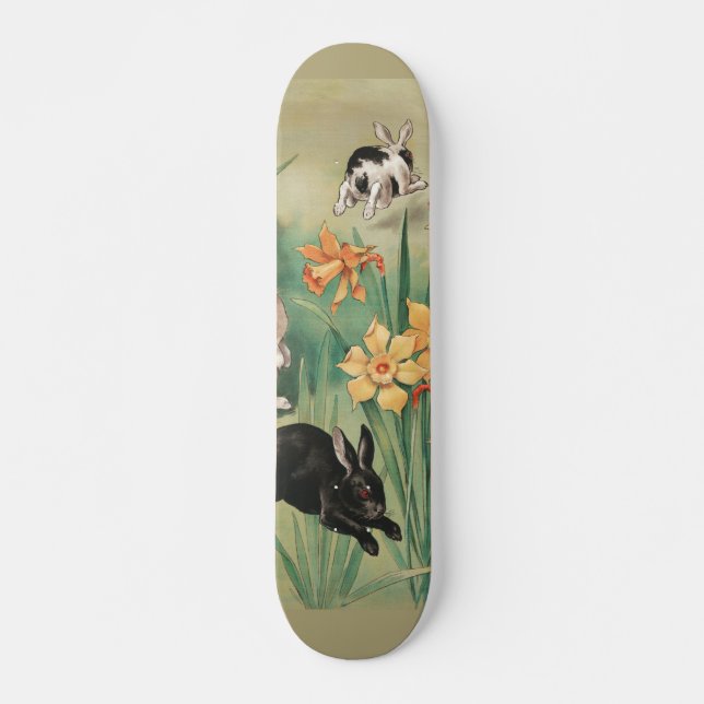 Niedliche Bunnies mit düsteren Blume Antikes Oster Skateboard (Vorne)