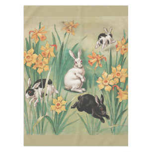 Niedliche Bunnies mit düsteren Blume Antikes Oster Tischdecke