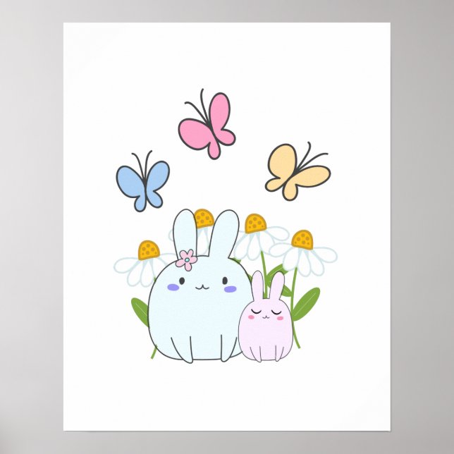 Niedliche Bunnies mit Frühlingsmessen und Schmette Poster (Vorne)