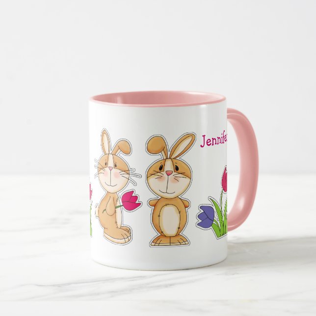 Niedliche Bunnies mit Tulips Ostergeschenk Tasse (VorderseiteRechts)