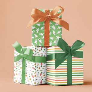 Niedliche Bunnies Streifen neutrale Babydusche Geschenkpapier Set