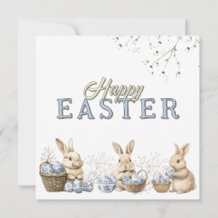 Niedliche Bunnies & Toile Blaue Ostereier Feiertagskarte