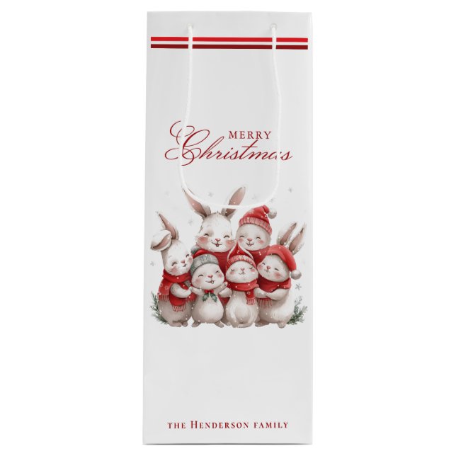 Niedliche bunnies und Individuelle Name Frohe Weih Geschenktüte Für Weinflaschen (Vorderseite)