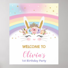 Niedliche Bunny 1. Geburtstag Rainbow Begrüßung De Poster