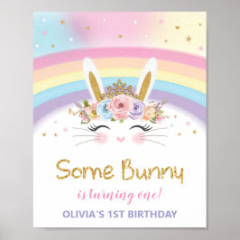 Niedliche Bunny 1. Geburtstag Rainbow Begrüßung De Poster