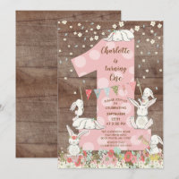 Niedliche Bunny Big One Girls Einladung zum Geburt
