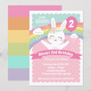 Niedliche Bunny Birthday Einladungen Girls Rainbow