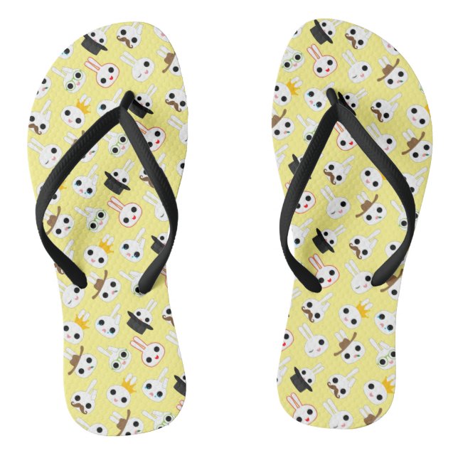 Niedliche Bunny Bits Emotes Muster Pastellgelb Flip Flops (Fußbett)
