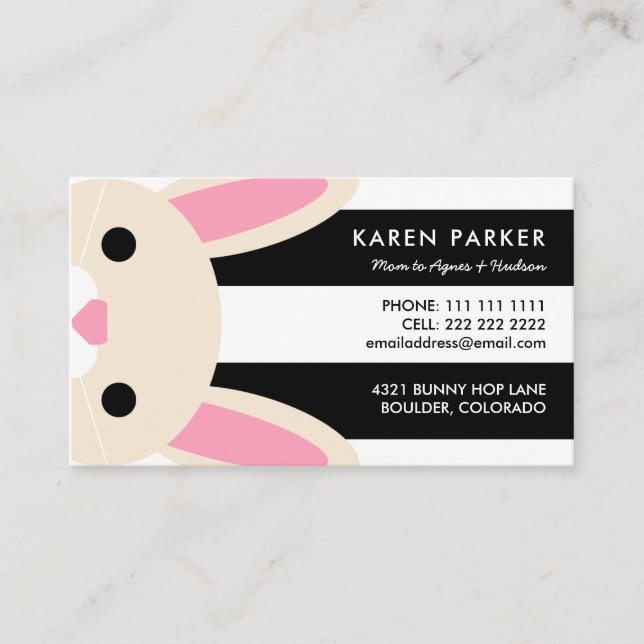 Niedliche Bunny Black Stripes Mommy Card Telefonnummerkarte (Vorderseite)