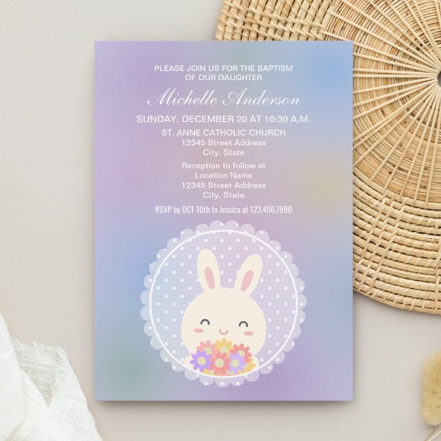 Niedliche Bunny & Blume Baby Christening Taufe Einladung (Von Creator hochgeladen)
